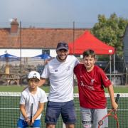 Max Elliott (white shirt) and Paolo Seccatore with club coach Henry Hoult.
