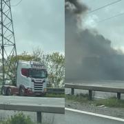 A lorry caught fire on the M5 in North Somerset on Monday, April 15.