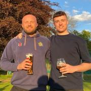 Jack Chatfield (right) after the match with fellow five wicket hauler for Cleeve, Connor Hance.