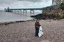 Josh Riggs, aged nine, has been hard at work cleaning Clevedon's beach.