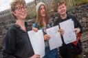 Students celebrating their GCSE results at St Katherine's School, Pill. Rosa Thomson, Bruno Thomasset and Otis Powell.