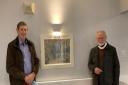 David Fife and John Pope at the unveiling of Joan Hudson's painting