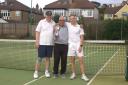 Sam Rogers and Woody Hewitson with club president Norman Thompson.