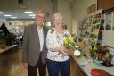 Mike and Ann Ganfield with Anne's March Magic entry which won first prize in the floral art category at a previous edition
