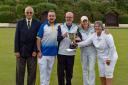 Winners Baz Bowl were presented with the Invitation Mixed Fours Tournament trophy by Long Ashton Chairman Malcolm Pemble.