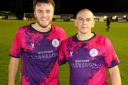 Clevedon Town players Syd Camper and Callum Kingdon after the Seasdiers 1-0 victory at Shepton Mallet.