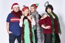 James Corden as Neil ‘Smithy’ Smith, Joanna Page as Stacey Shipman, Mathew Horne as Gavin Shipman and Ruth Jones as Nessa Jenkins, in the 2019 Gavin & Stacey Christmas special. (Tom Jackson/BBC)