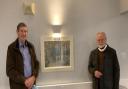 David Fife and John Pope at the unveiling of Joan Hudson's painting