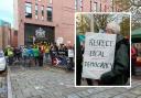 Protestors outside Bristol Civil Justice Centre.