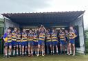 Clevedon RFC under-15s celebrate winning the Mendip 7s after beating Bath in the final at Winscombe.