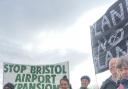 Green Party group leader Bridget Petty (front right) with protestors against expansion of the airport.