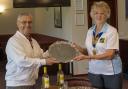 Trish Billington and Phil Gillard celebrate winning the Stansfield Trophy at Nailsea Bowls Club.