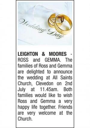 ROSS LEIGHTON and GEMMA MOORES