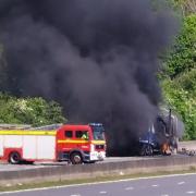 A lorry was engulfed in flames on the M5 Northbound.