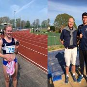North Somerset Athletics Club members Kiera Devereux, right, and George Leite, with Bruce Holden, left, put in stellar performances in Yeovil on their way to breaking records in the 800 metres and