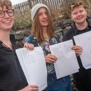 Students celebrating their GCSE results at St Katherine's School, Pill. Rosa Thomson, Bruno Thomasset and Otis Powell.