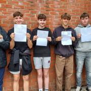 Backwell School students picking up their results.