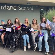 Students picking up their A-level and vocational results from Gordano School.