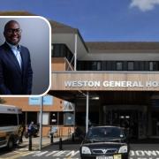 Weston General Hospital and inset, University Hospitals Bristol & Weston NHS Trust chief executive Eugine Yafele.