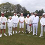 Nailsea & District Croquet Club v Bristol, from left to right, Paul Arbos, Kathy Wallace, Bob Whiffen, Dave Clarke, Margo Soakell, Eric Soakell, Mick Brown and Brian Roynon.