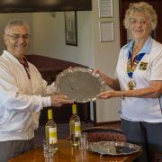 Trish Billington and Phil Gillard celebrate winning the Stansfield Trophy at Nailsea Bowls Club.
