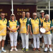 Winners and finalists from the Frank Harvey Fours day competition at West Backwell Bowls Club.