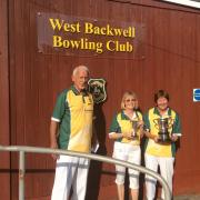 West Backwell president Brian Gammon, with finalist Sheila Claxton, and ladies singles winner Julie Ratcliffe.